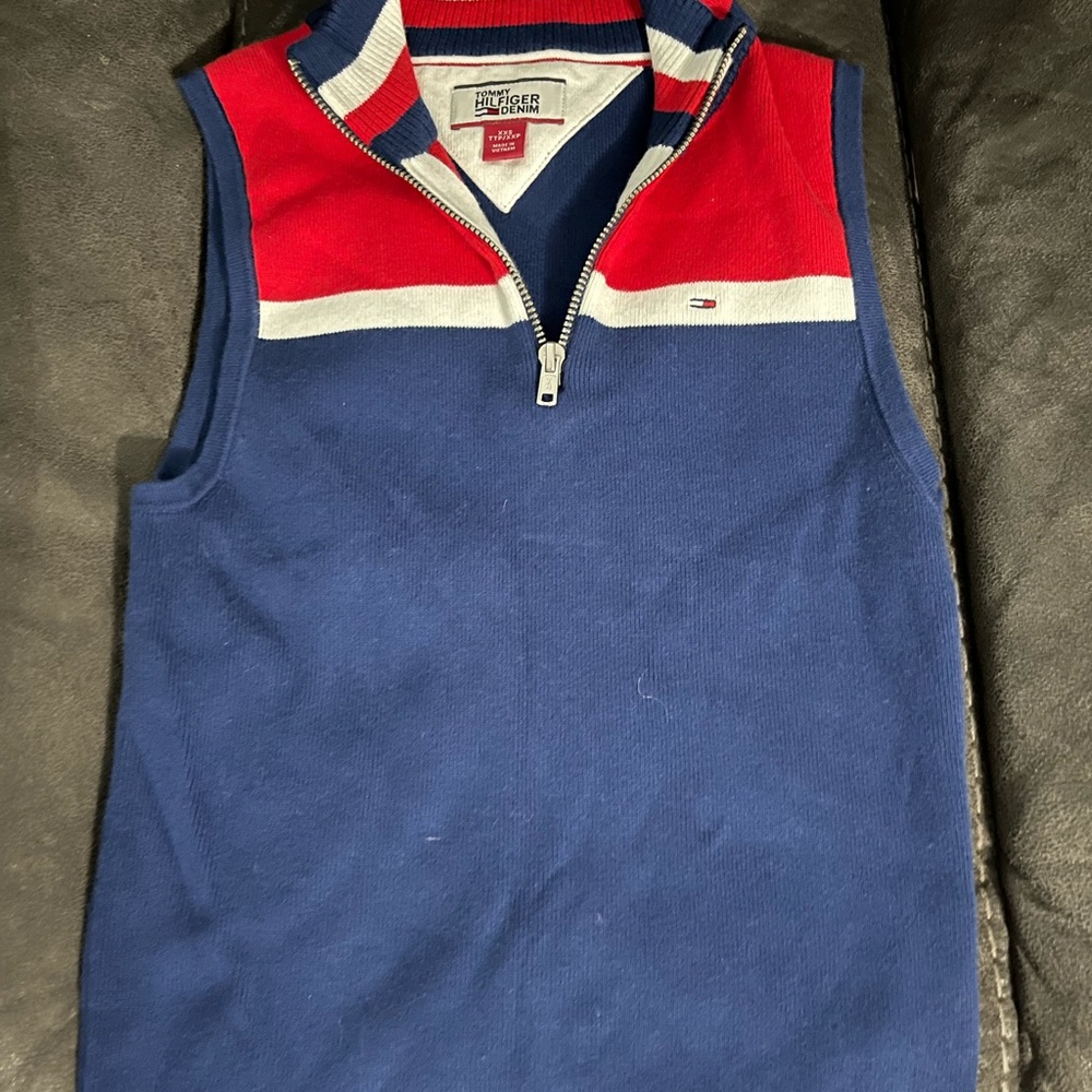 Tommy Hilfiger Kids Red and Blue Zip-Up Sweater Vest